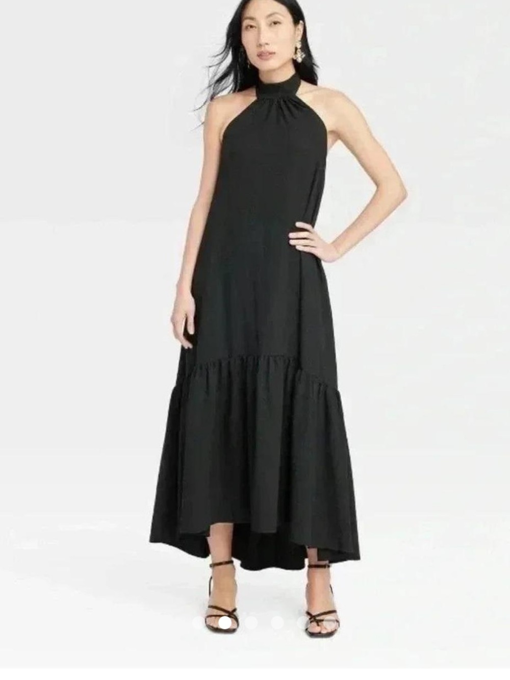 a new day Black Halter Backless Ruffle-Hem Midi Dress